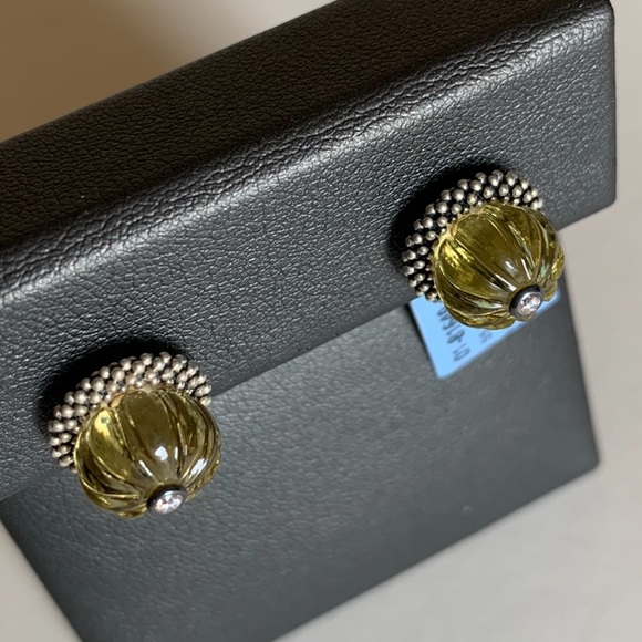 LAGOS S/S caviar forever olive quartz 10 mm watermelon bead stud earrings - Picture 3 of 8